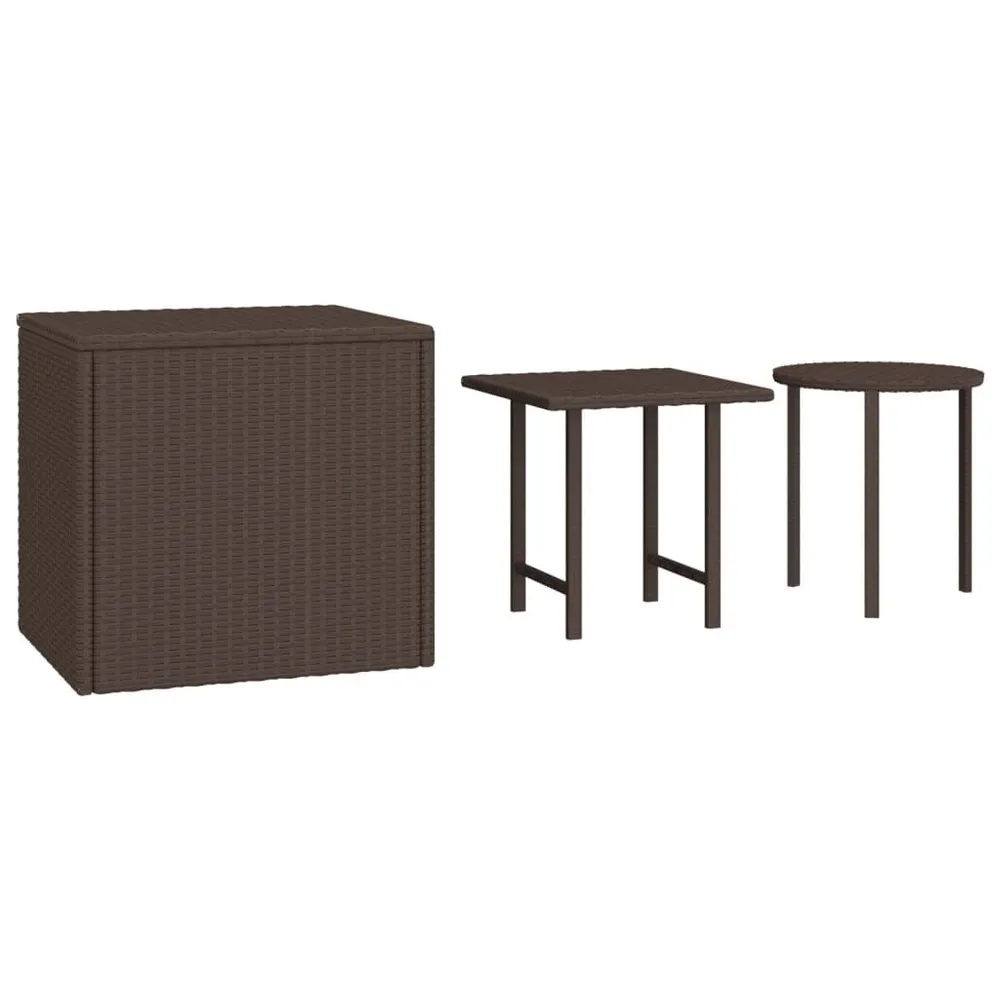 Tables d'appoint de jardin 3 pcs marron résine tressée