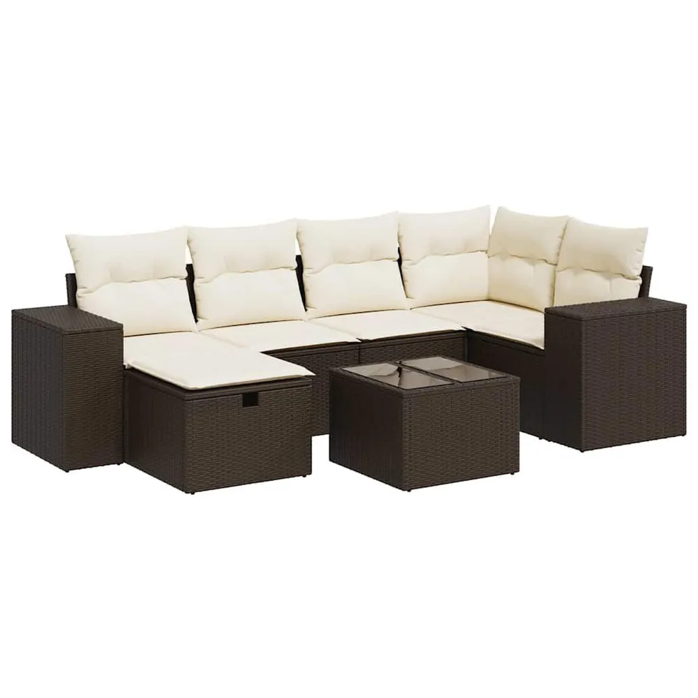 Salon de jardin avec coussins 6 pcs marron résine tressée