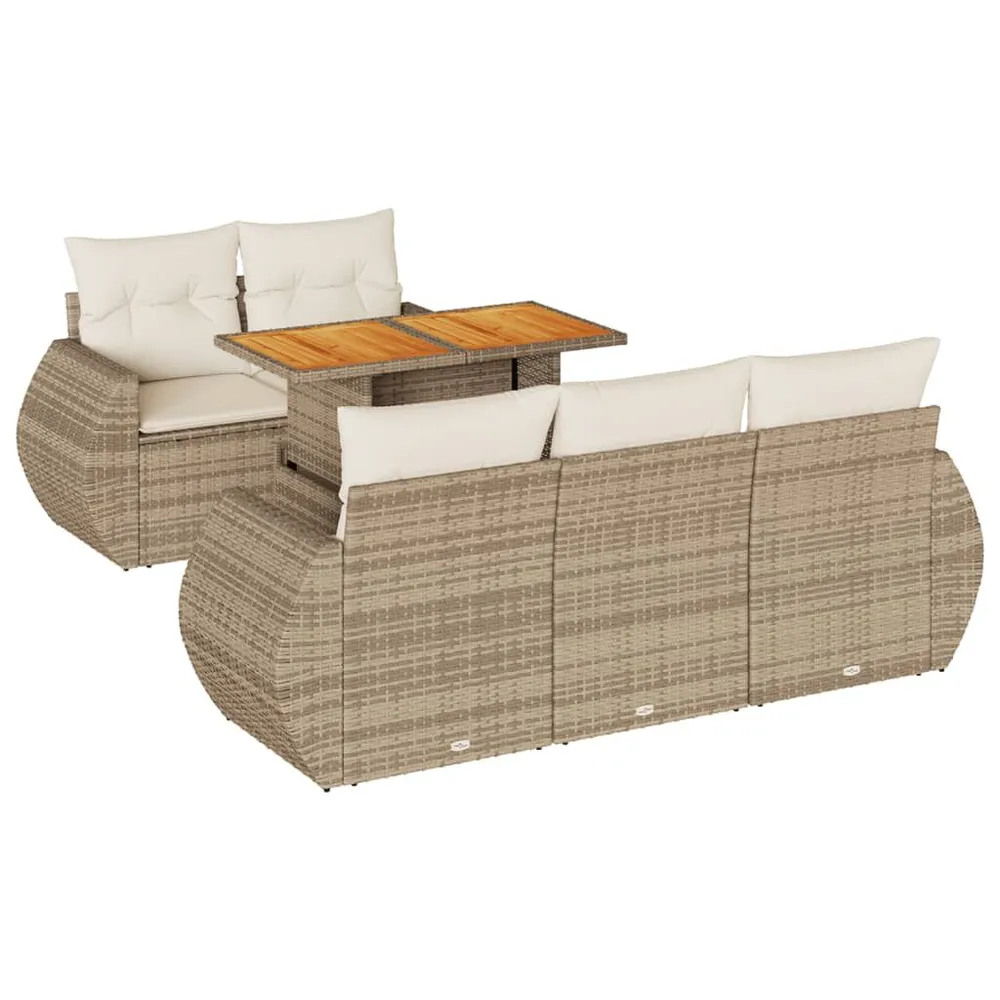 Salon de jardin avec coussins 6 pcs beige résine tressée