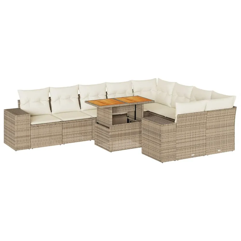 Salon de jardin avec coussins 10pcs beige résine tressée acacia