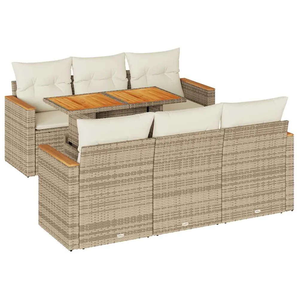 Salon de jardin avec coussins 7 pcs beige résine tressée acacia