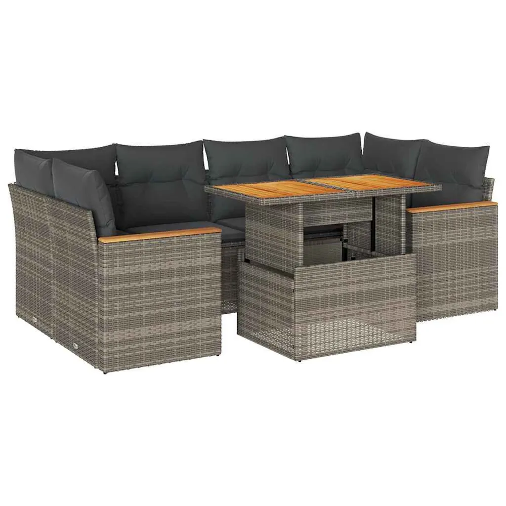 Salon de jardin avec coussins 6 pcs gris résine tressée acacia