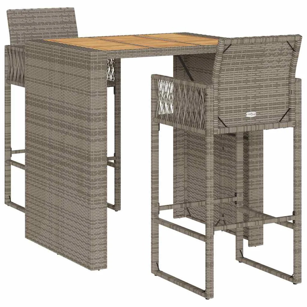 Ensemble de bar de jardin 3 pcs sans coussins gris poly rotin