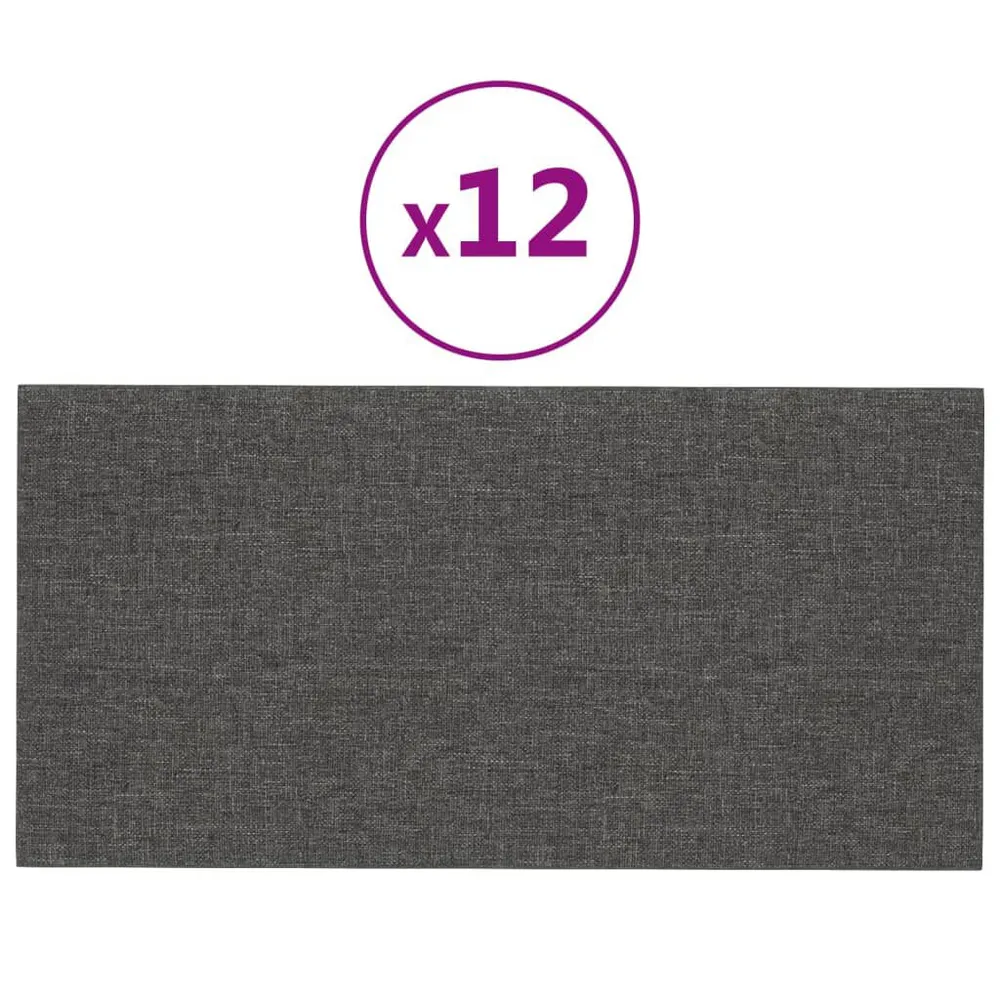 Panneaux muraux 12 pcs Gris foncé 30x15 cm Tissu 0,54 m²