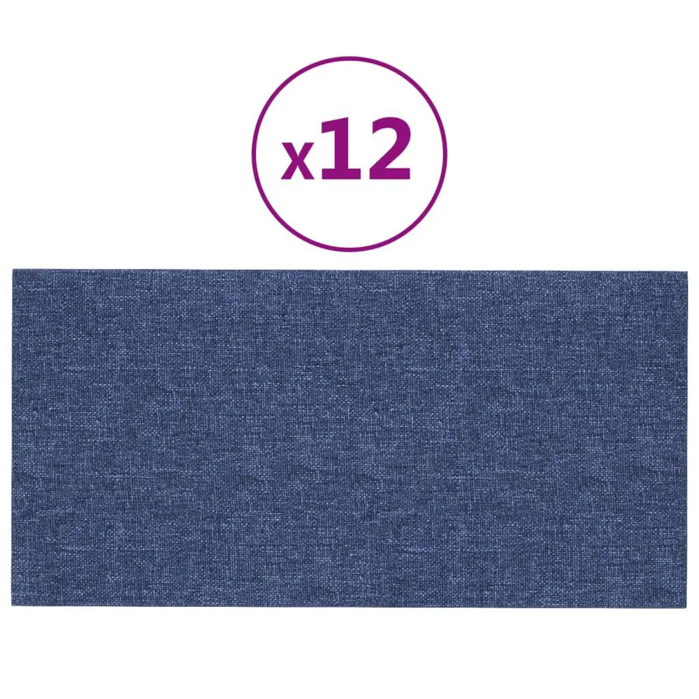 Panneaux muraux 12 pcs Bleu 30x15 cm Tissu 0,54 m²