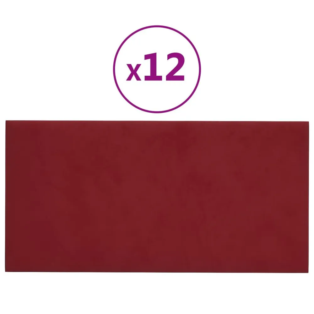 Panneaux muraux 12 pcs Rouge bordeaux 30x15 cm Velours 0,54 m²