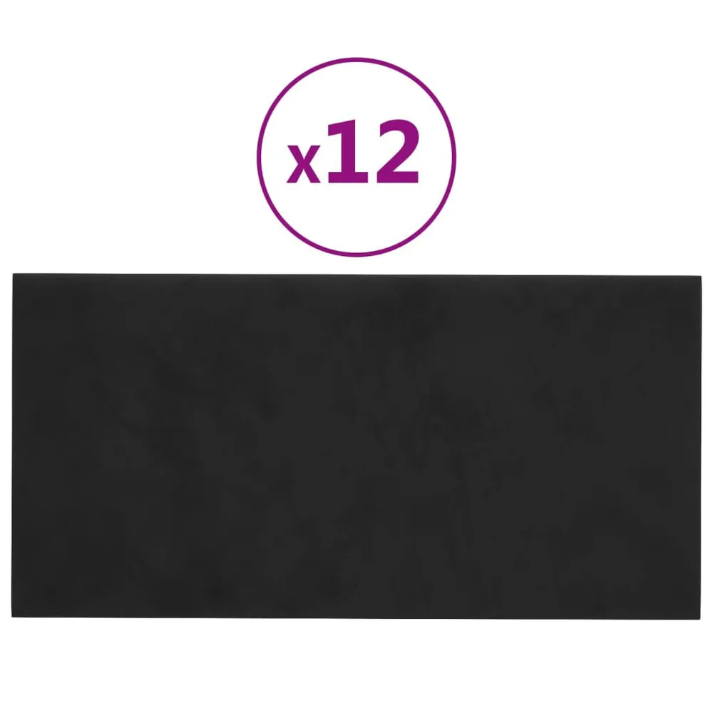 Panneaux muraux 12 pcs Noir 30x15 cm Velours 0,54 m²