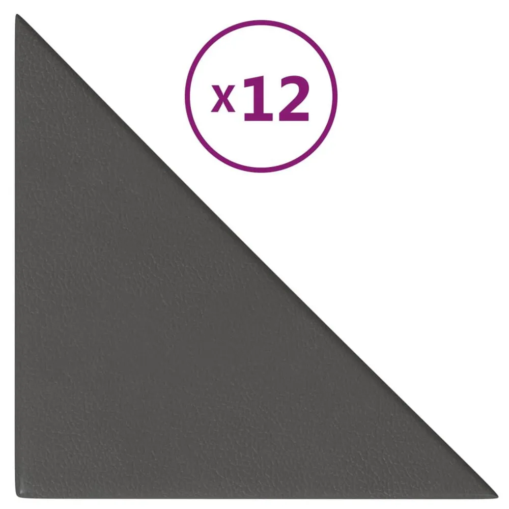 Panneaux muraux 12 pcs Gris 30x30 cm Similicuir 0,54 m²