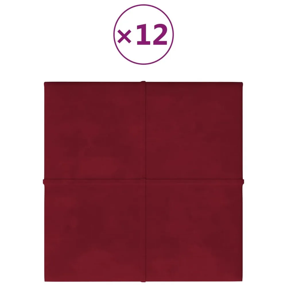 Panneaux muraux 12 pcs Rouge bordeaux 30x30 cm Velours 1,08 m²