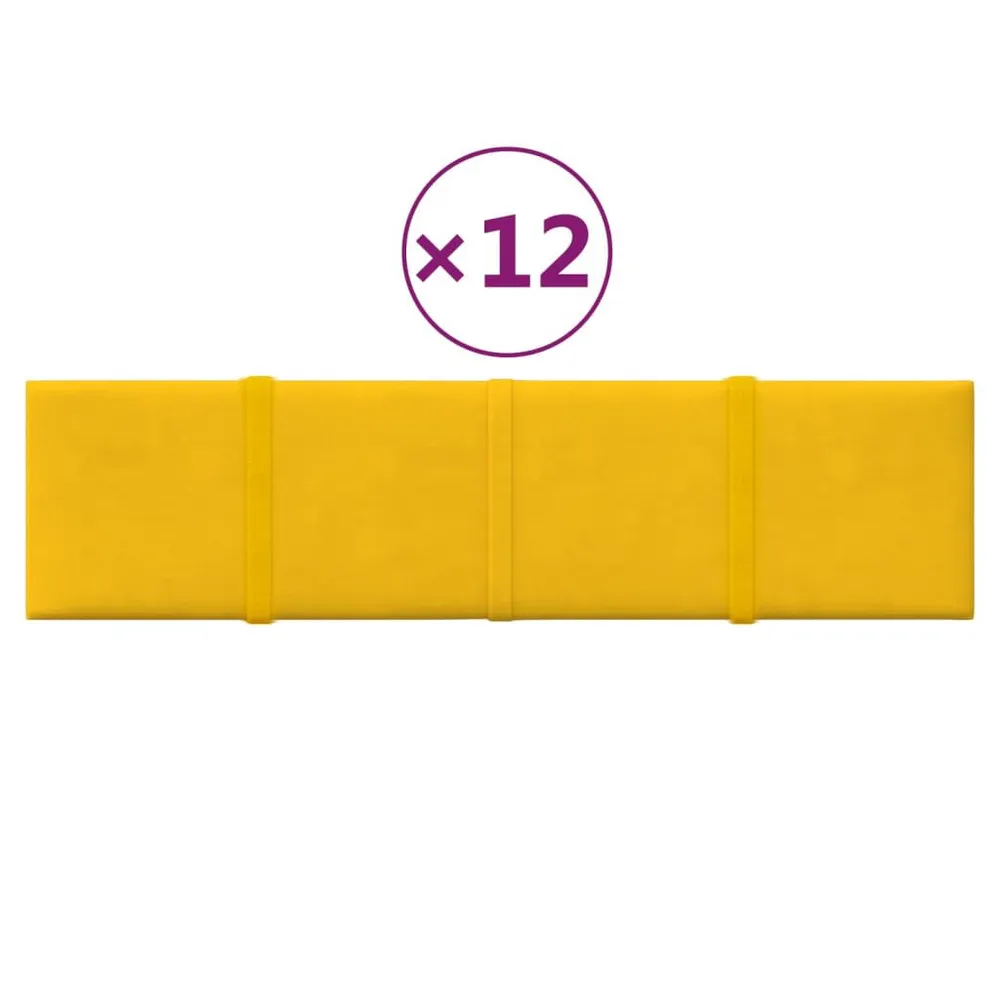 Panneaux muraux 12 pcs Jaune 60x15 cm Velours 1,08 m²