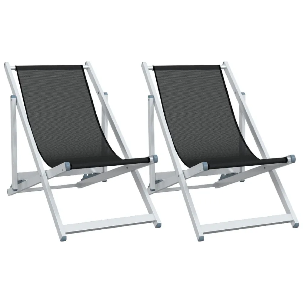 Chaises de plage pliantes lot de 2 noir aluminium et textilène