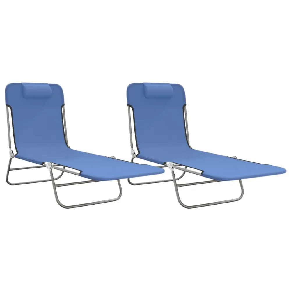 Chaises longues pliables lot de 2 bleu textilène et acier