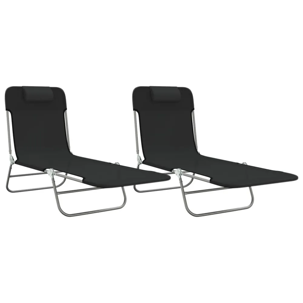 Chaises longues pliables lot de 2 noir textilène et acier