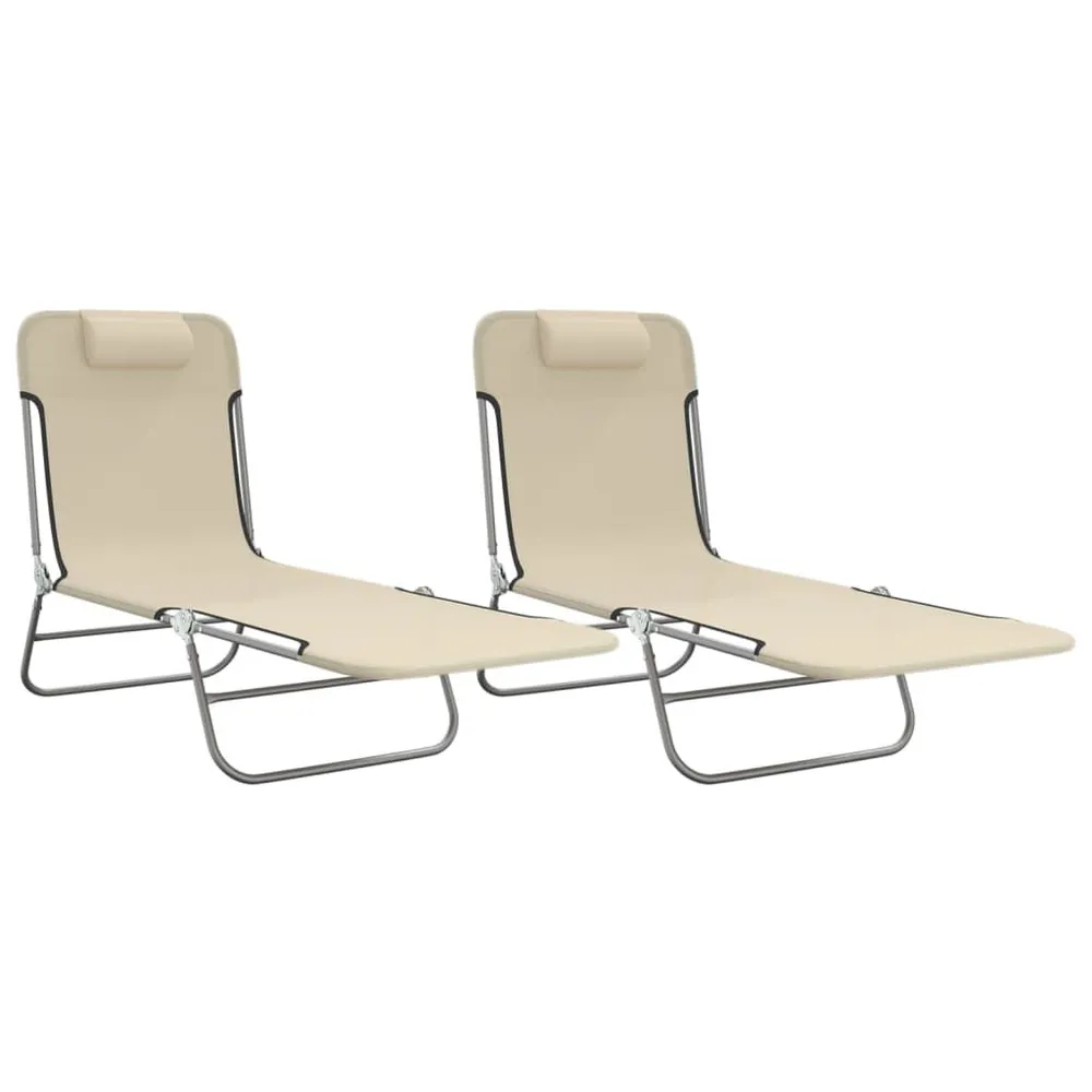 Chaises longues pliables lot de 2 crème textilène et acier