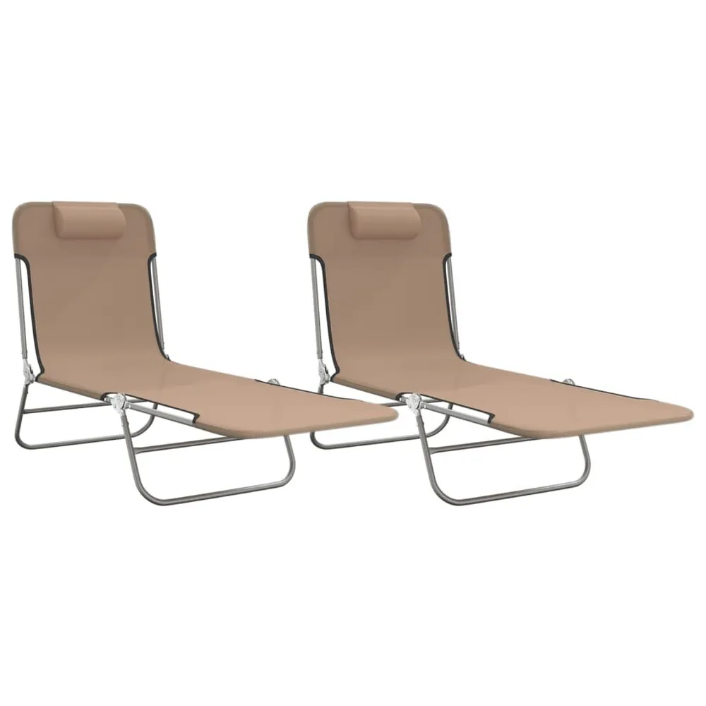 Chaises longues pliables lot de 2 taupe textilène et acier