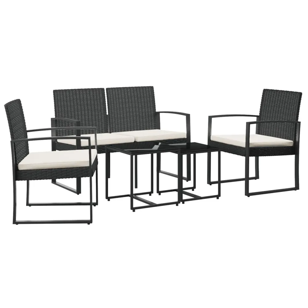 Ensemble à manger de jardin avec coussins 5 pcs noir rotin PP