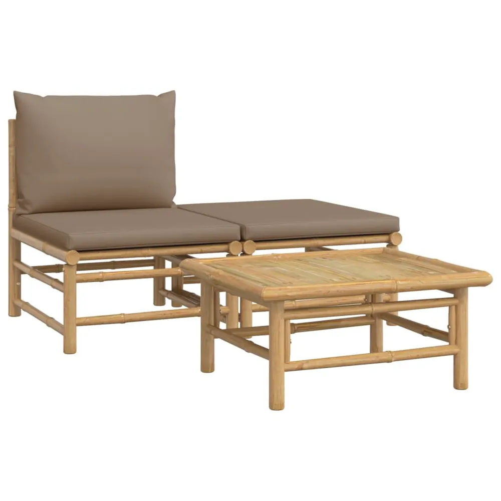 Salon de jardin 3 pcs avec coussins taupe bambou