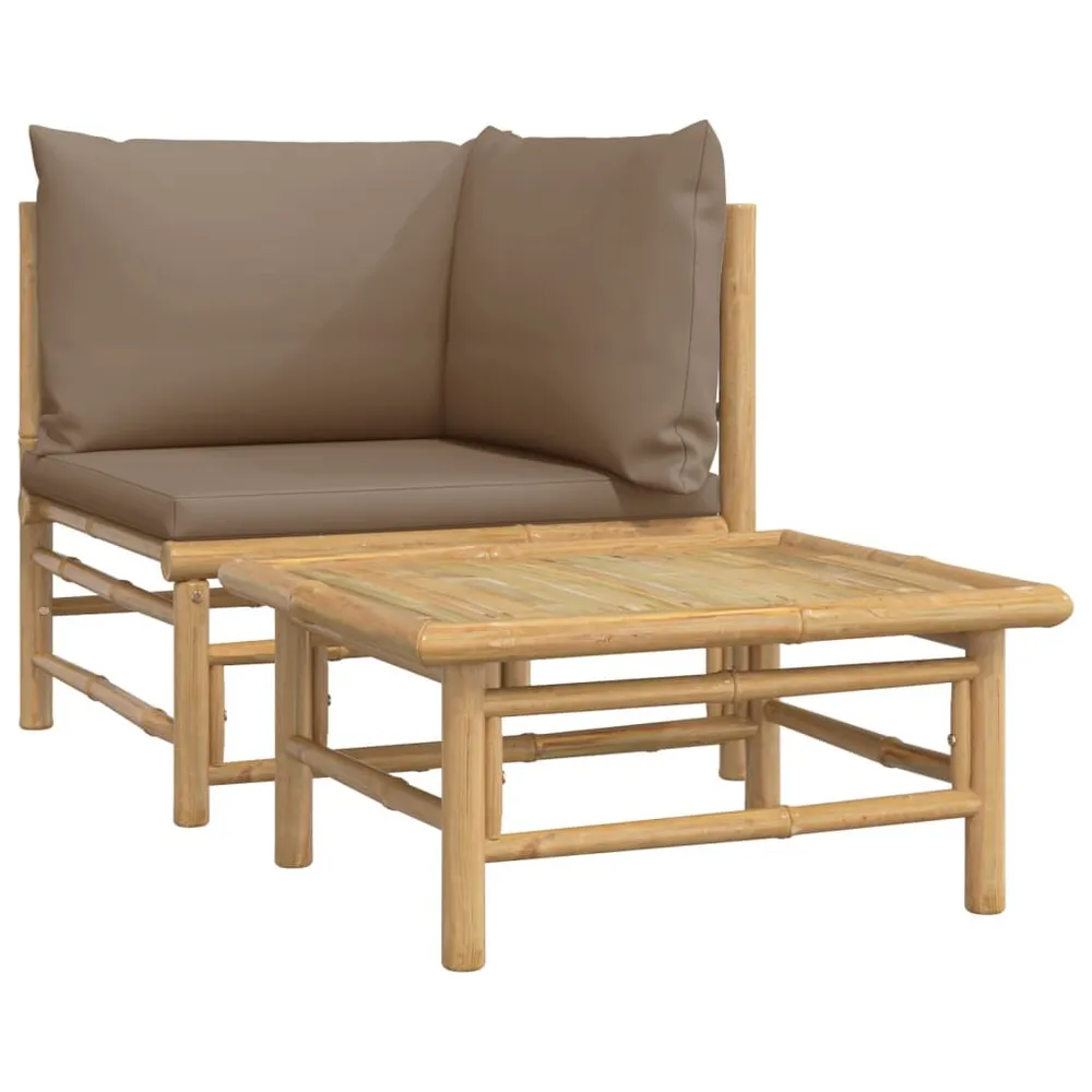 Salon de jardin 2 pcs avec coussins taupe bambou