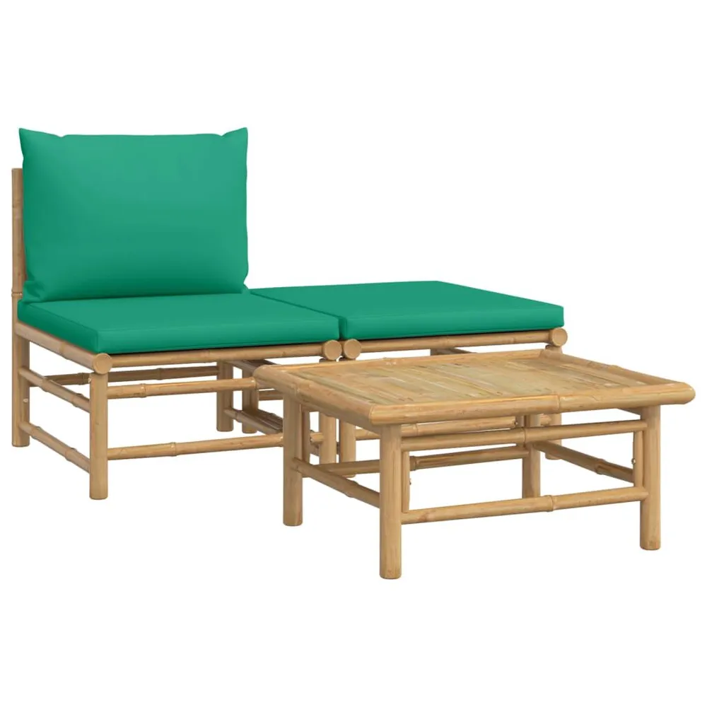 Salon de jardin 3 pcs avec coussins vert bambou