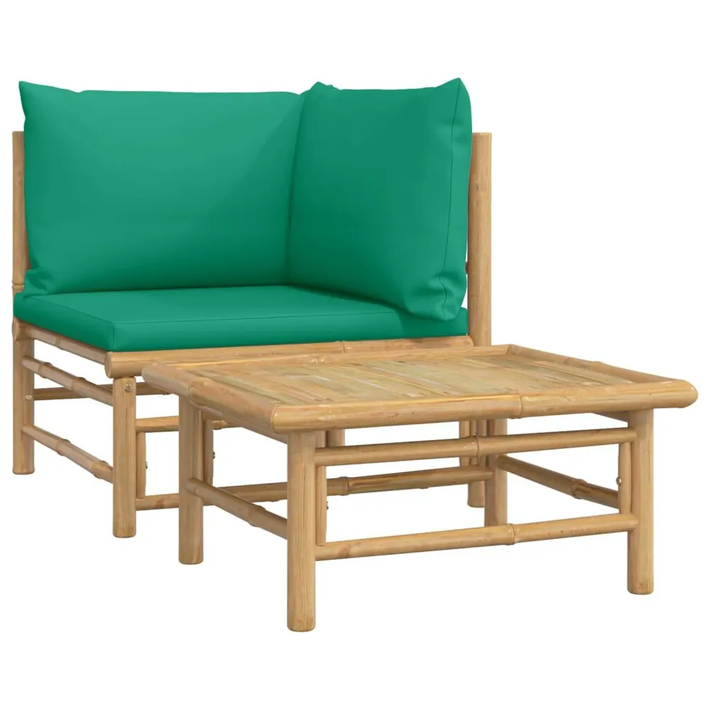 Salon de jardin 2 pcs avec coussins vert bambou