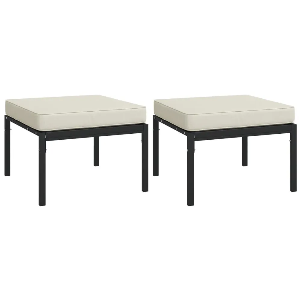 Tabourets de jardin et coussins sable lot de 2 60x60x35cm acier