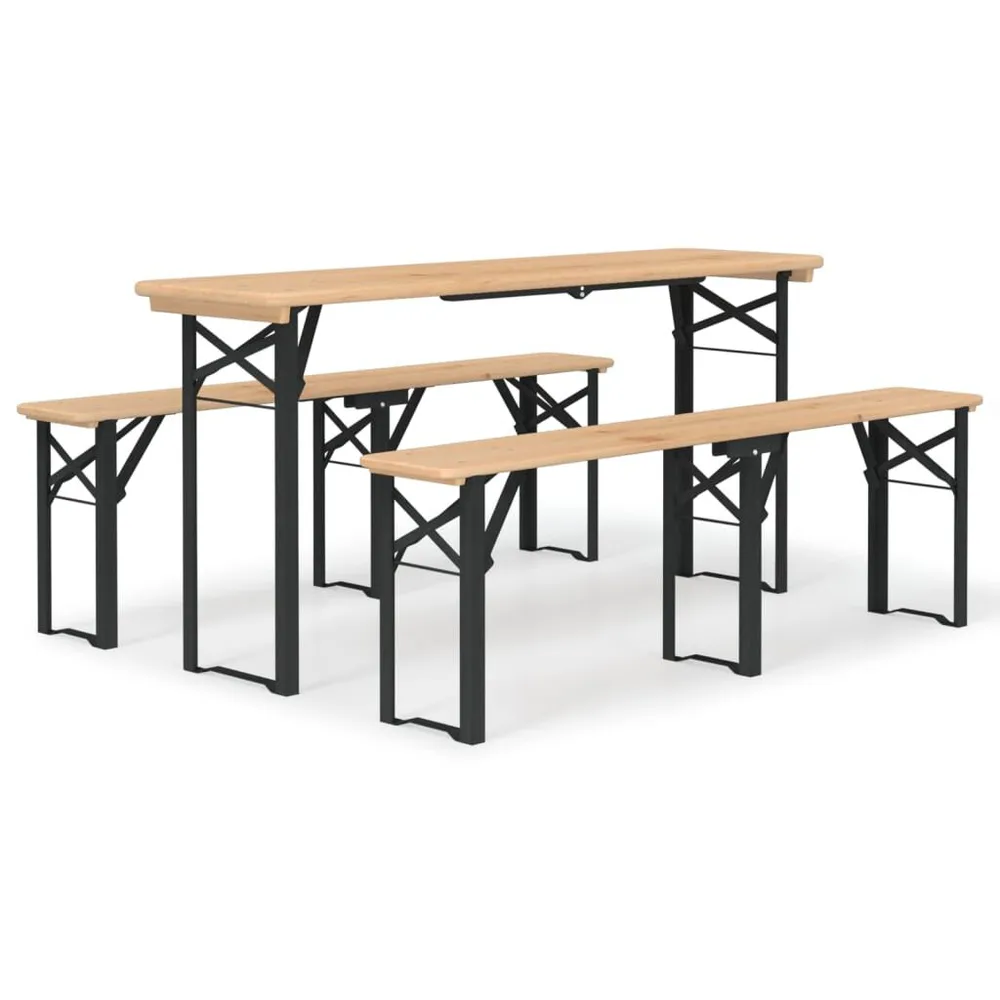 Ensemble de tables à bière pliantes 3 pcs bois massif de sapin