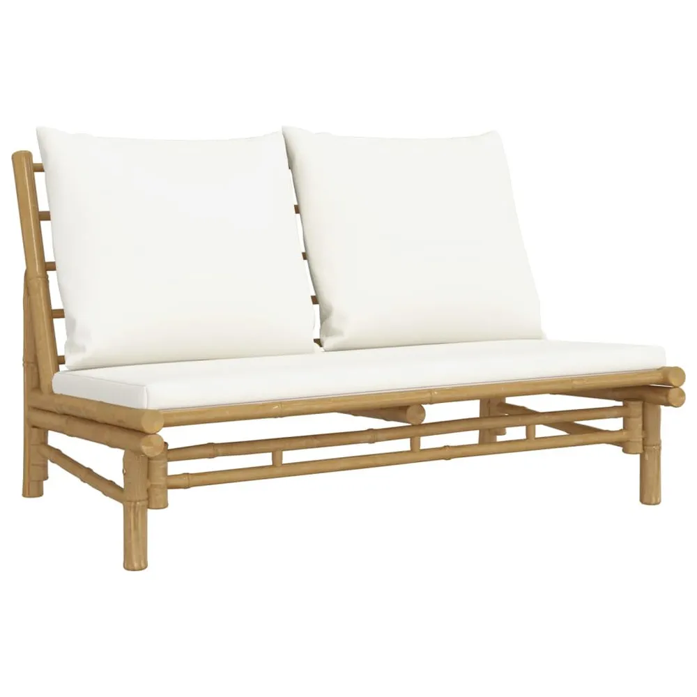 Banc de jardin avec coussins blanc crème bambou