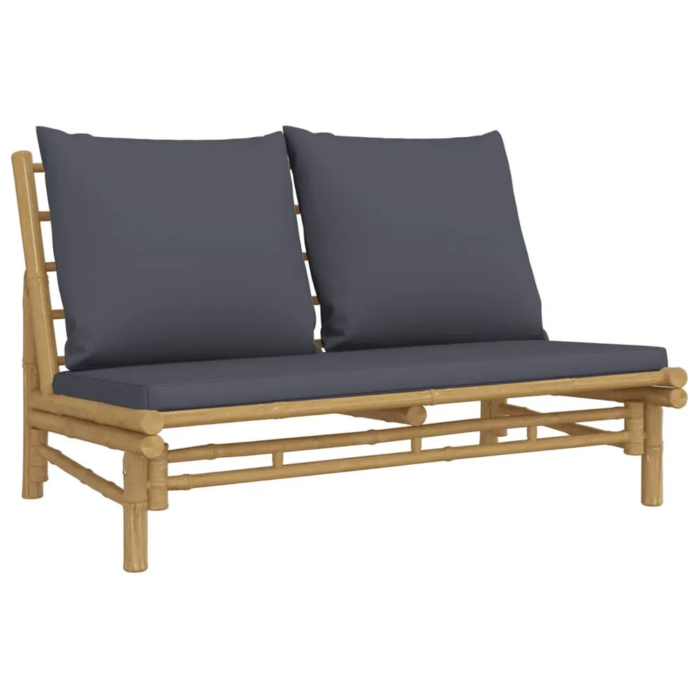 Banc de jardin avec coussins gris foncé bambou