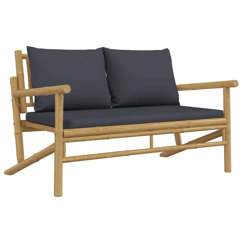 Banc de jardin avec coussins gris foncé bambou