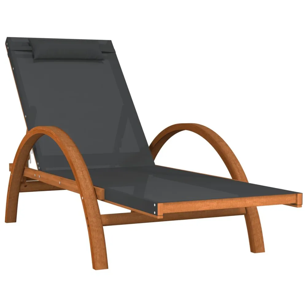 Chaise longue avec coussin gris textilène/bois massif peuplier