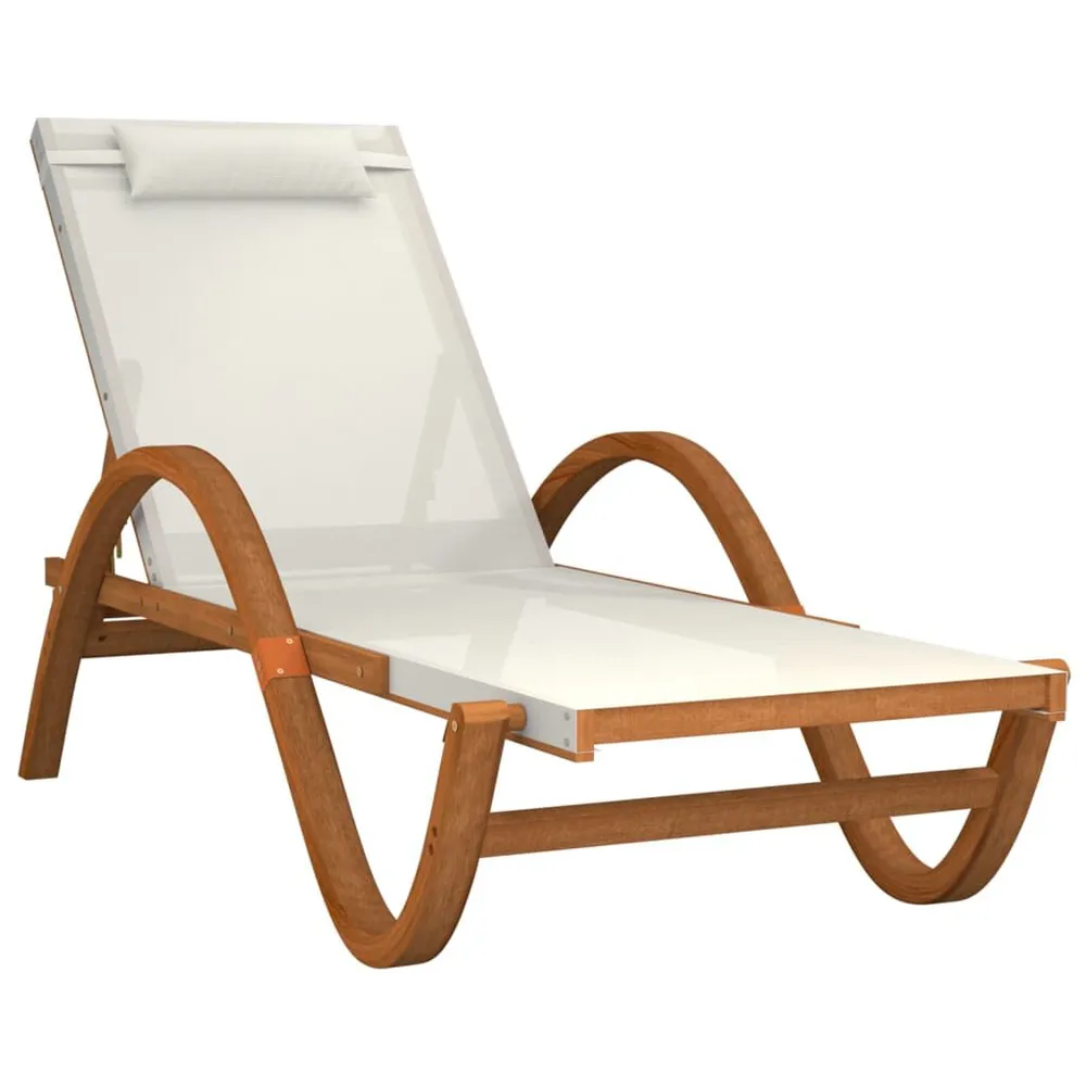 Chaise longue avec coussin blanc textilène/bois massif peuplier