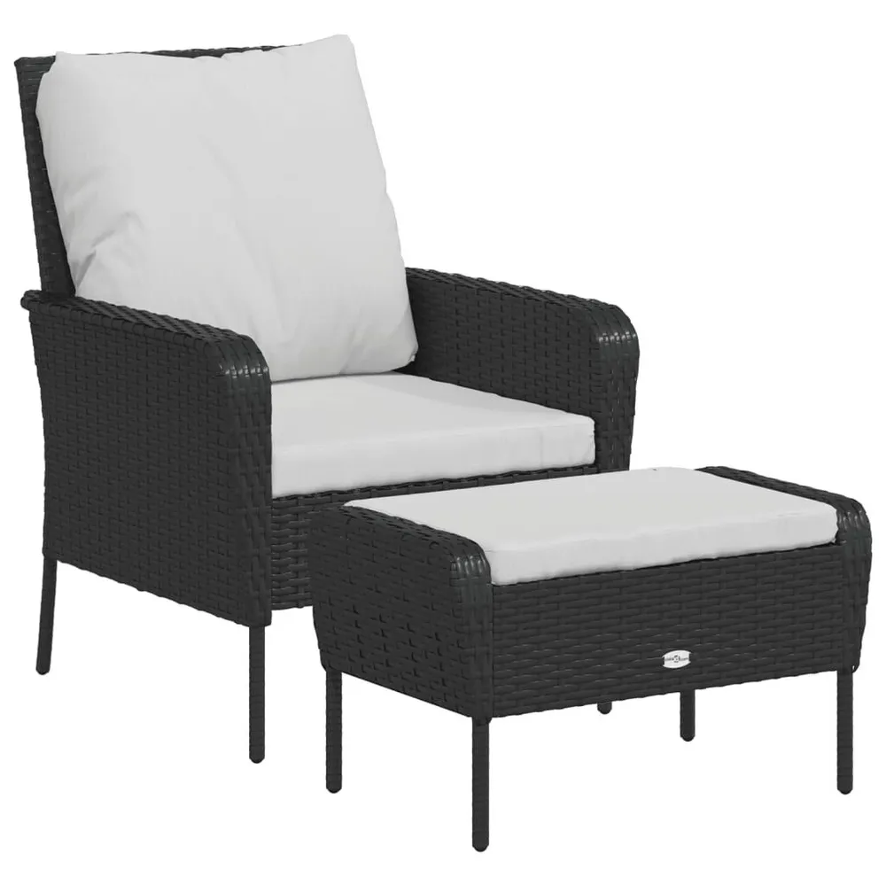 Chaise de jardin avec tabouret noir résine tressée