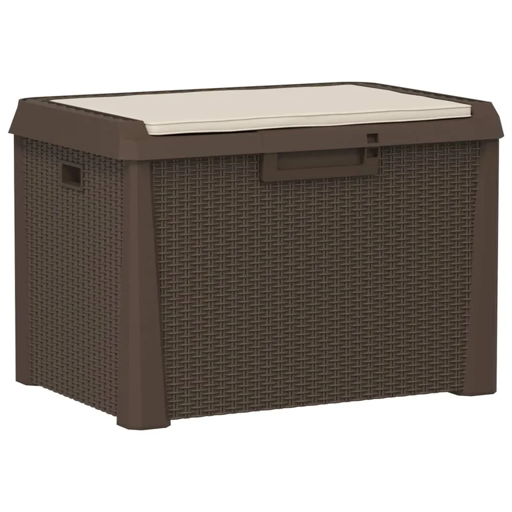 Boîte de rangement jardin coussin de siège marron 125 L PP