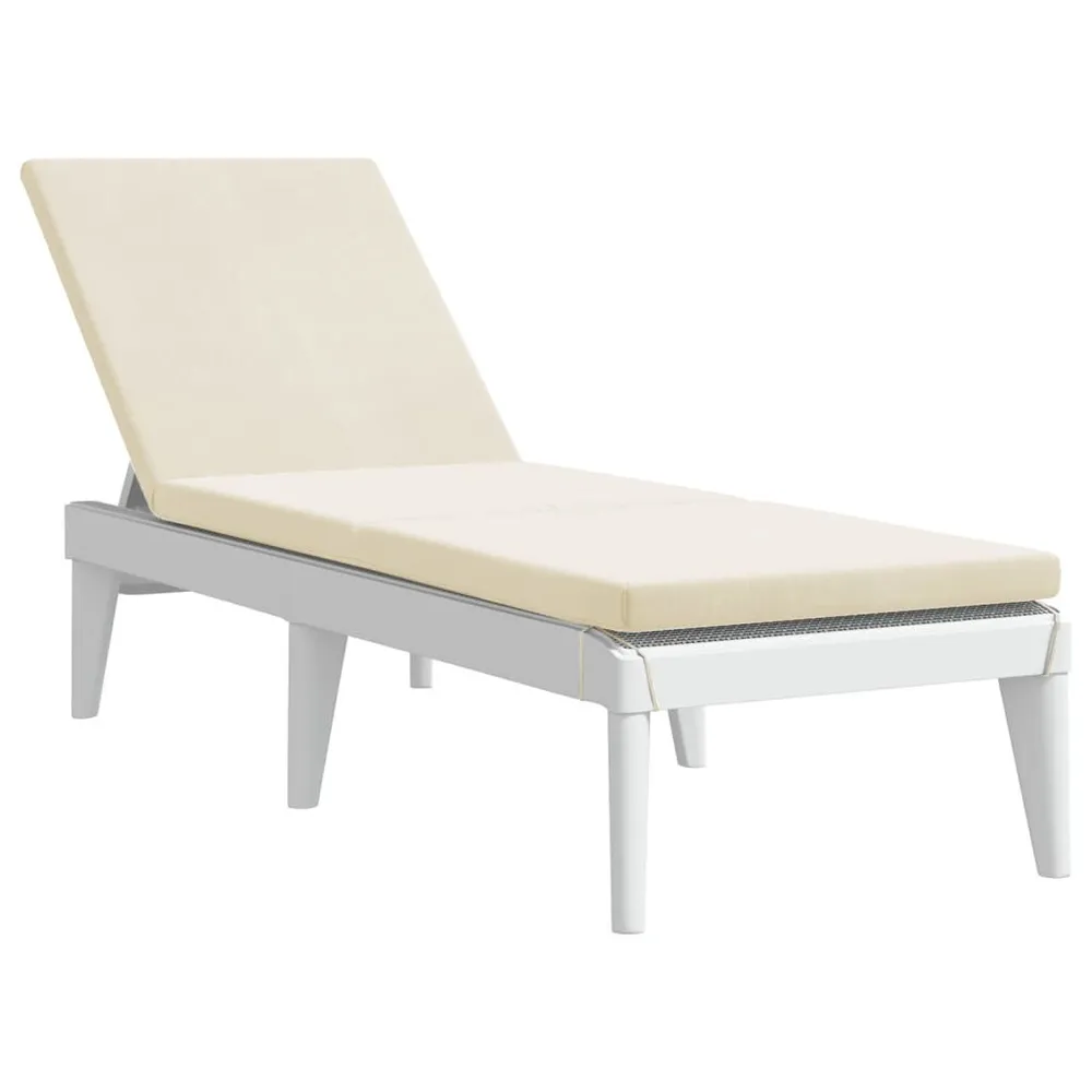 Chaise longue avec coussin blanc 186x60x29 cm PP