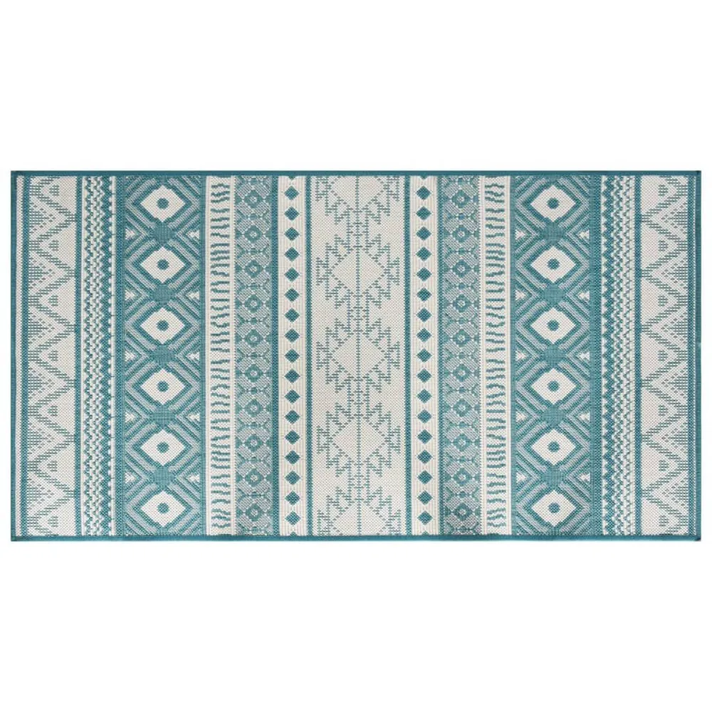 Tapis d'extérieur aqua et blanc 80x150 cm design réversible