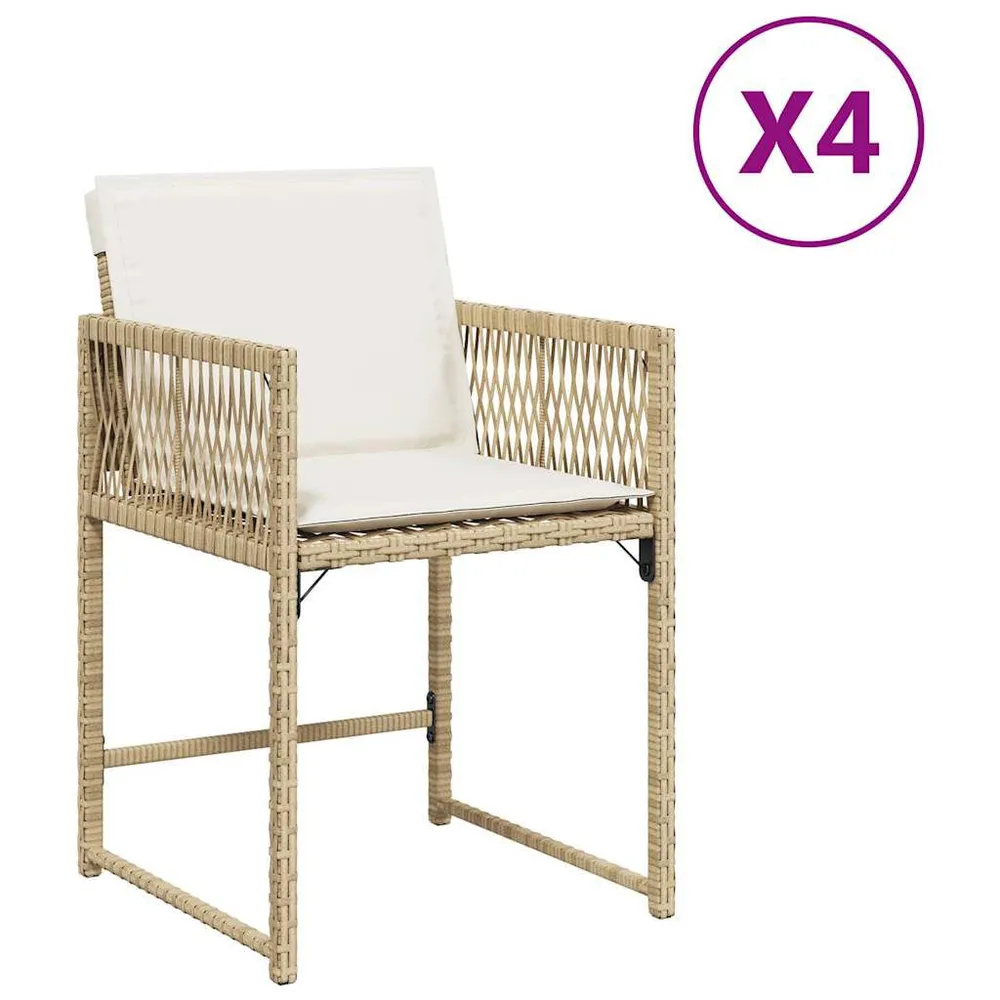 Chaises de jardin avec coussins lot de 4 beige résine tressée