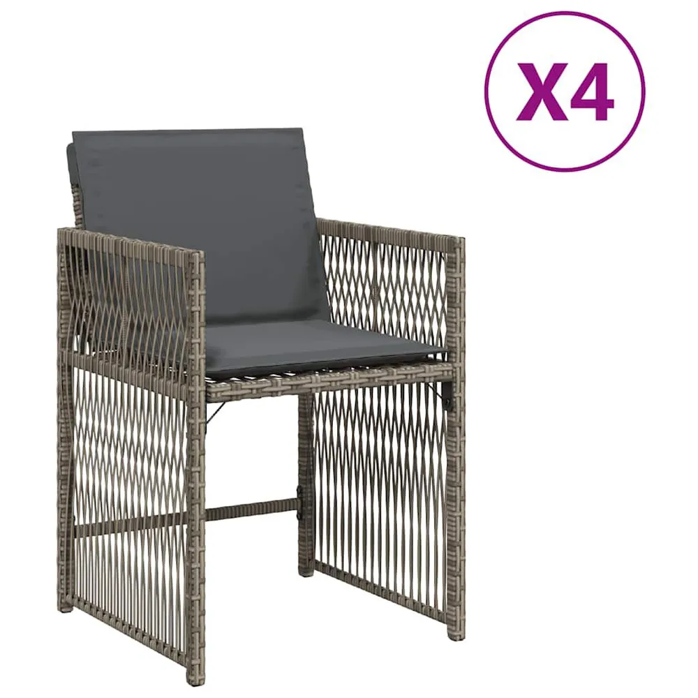 Chaises de jardin avec coussins lot de 4 gris résine tressée