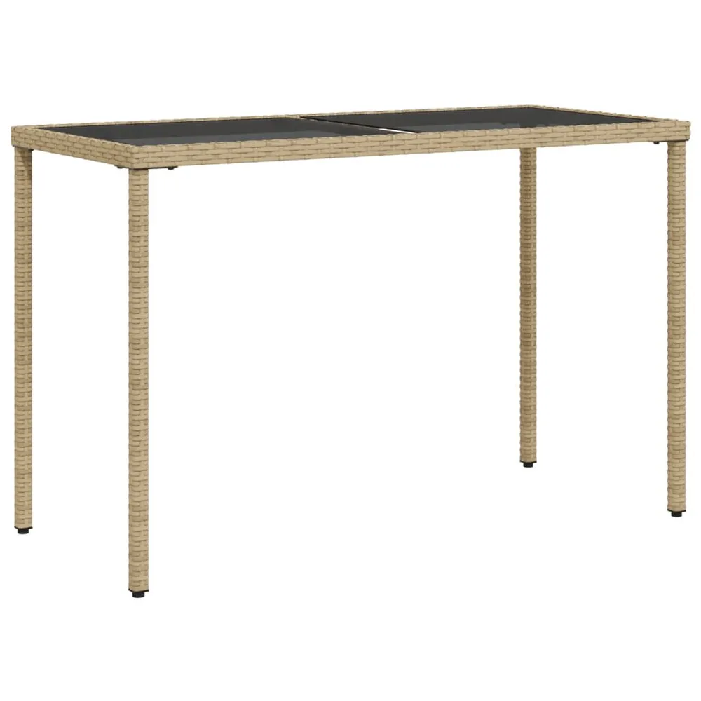 Table de jardin dessus en verre beige 115x54x74 cm poly rotin