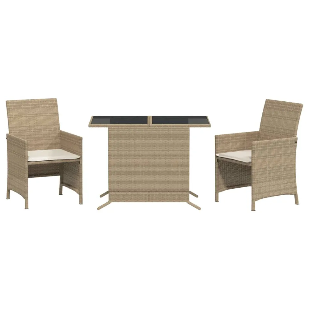 Ensemble de bistro 3 pcs avec coussins beige résine tressée