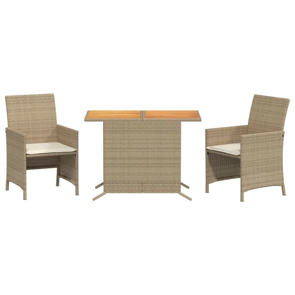 Ensemble de bistro 3 pcs avec coussins beige résine tressée