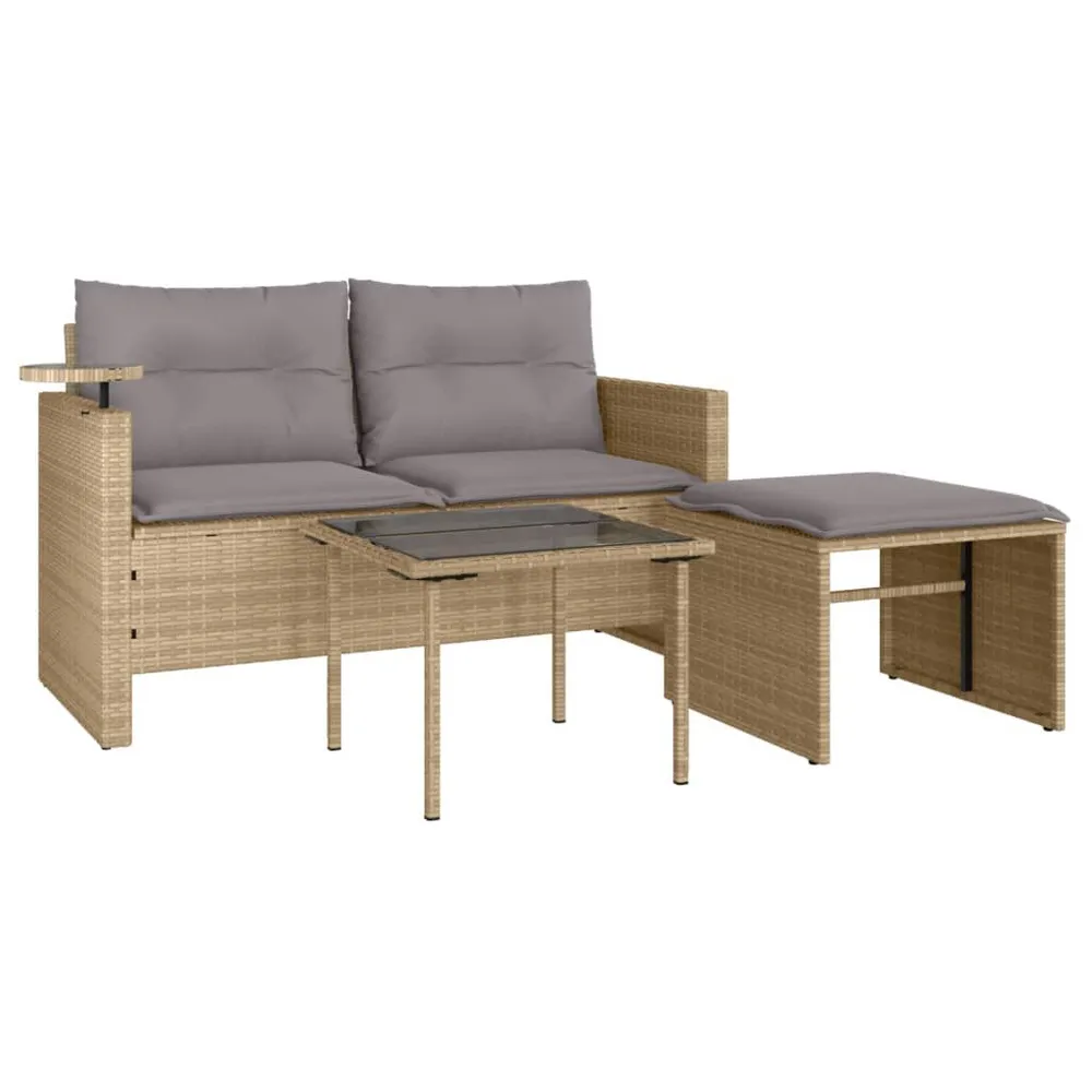 Salon de jardin avec coussins 3 pcs beige résine tressée