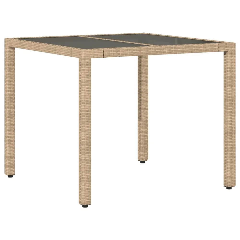 Table de jardin dessus en verre beige 90x90x75cm résine tressée