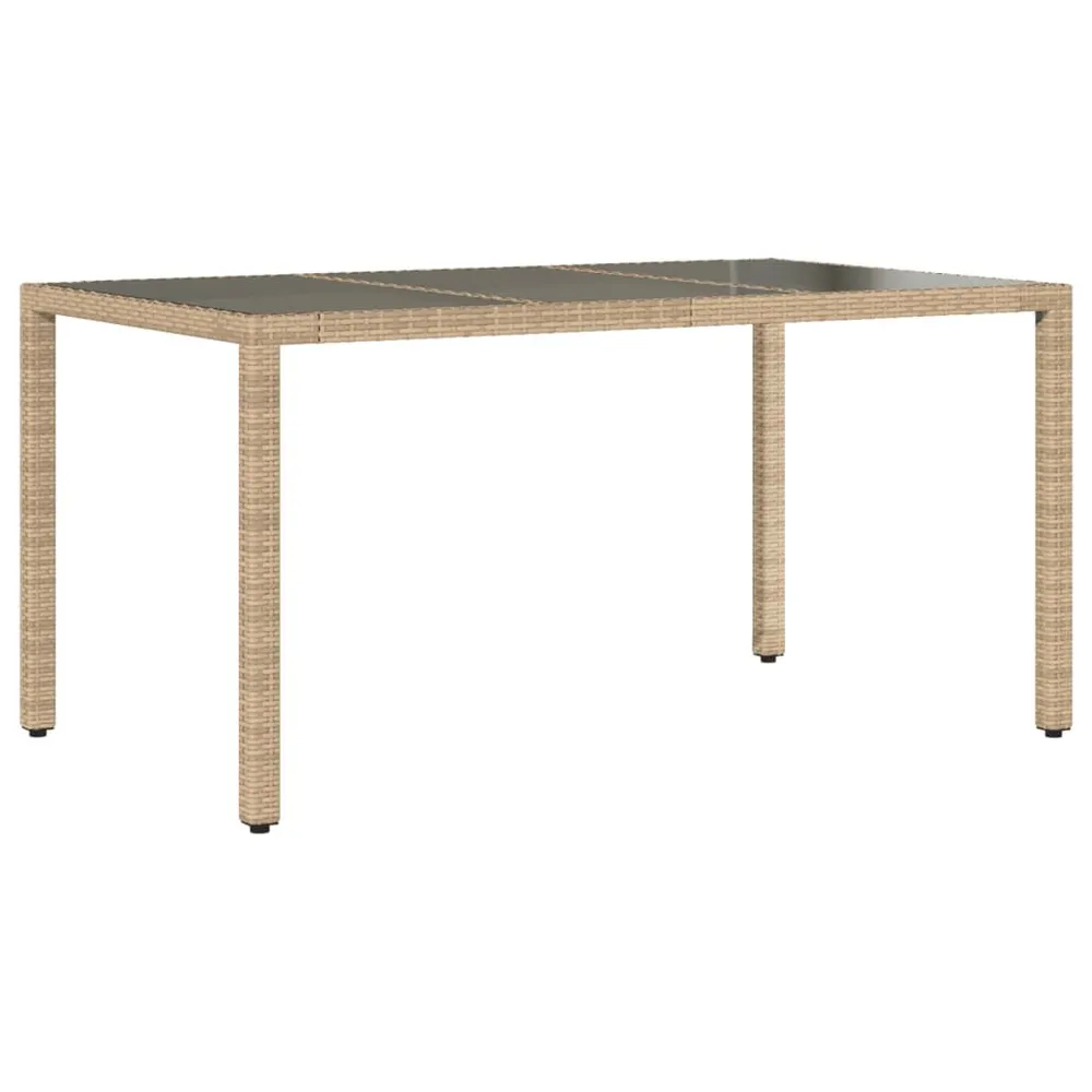 Table de jardin 150x90x75 cm Verre trempé/résine tressée Beige