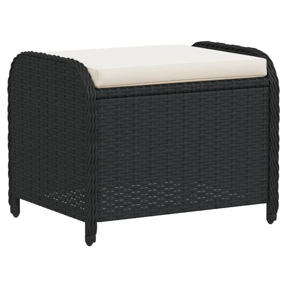 Tabouret de jardin avec coussin noir 58x46x46 cm résine tressée