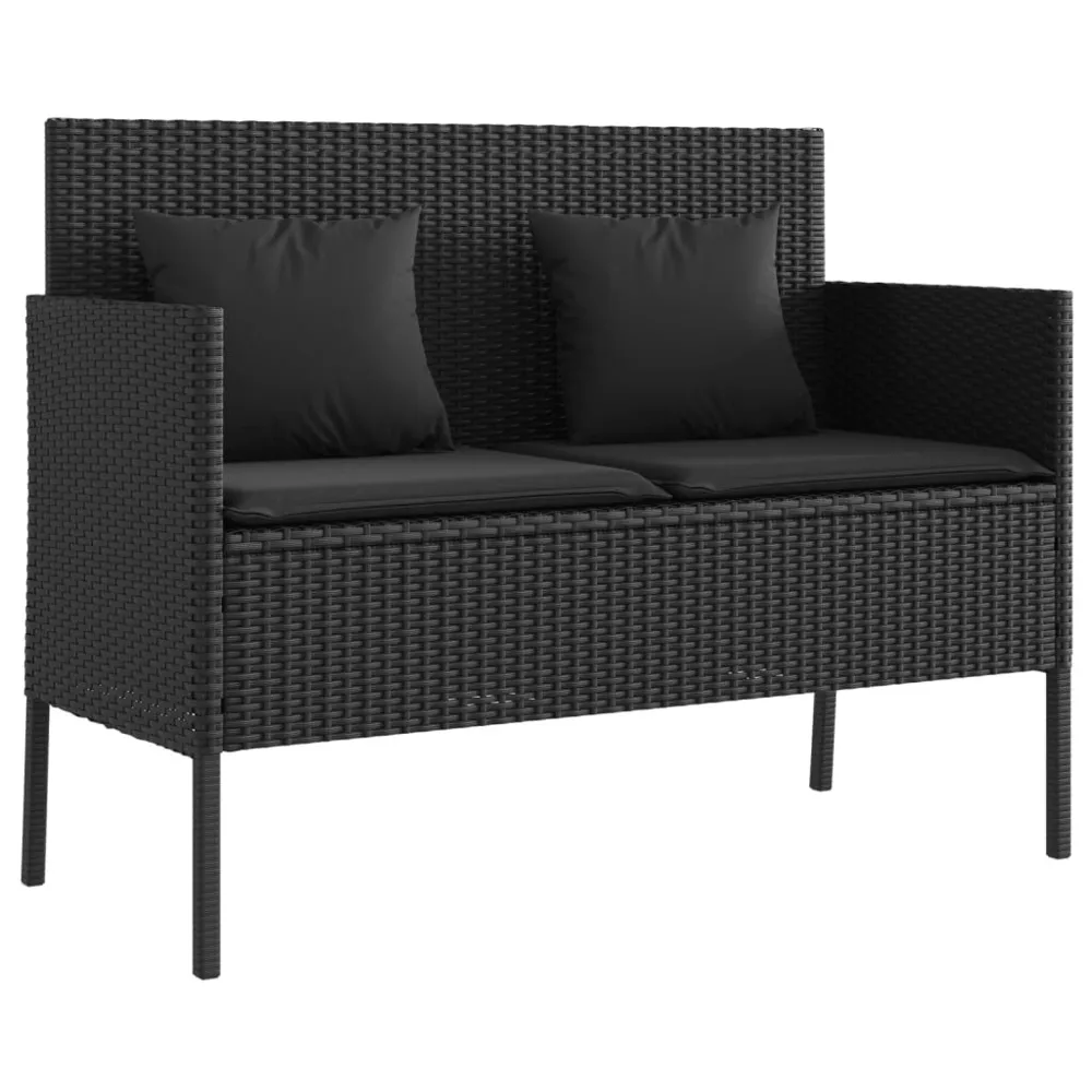 Banc de jardin avec coussins noir résine tressée