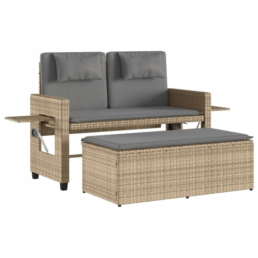 Banc inclinable de jardin avec coussins beige résine tressée