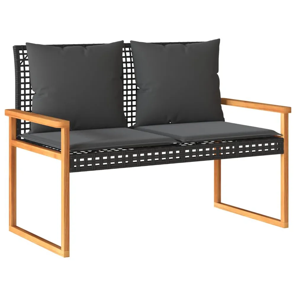 Banc de jardin avec coussin noir résine tressée et acacia