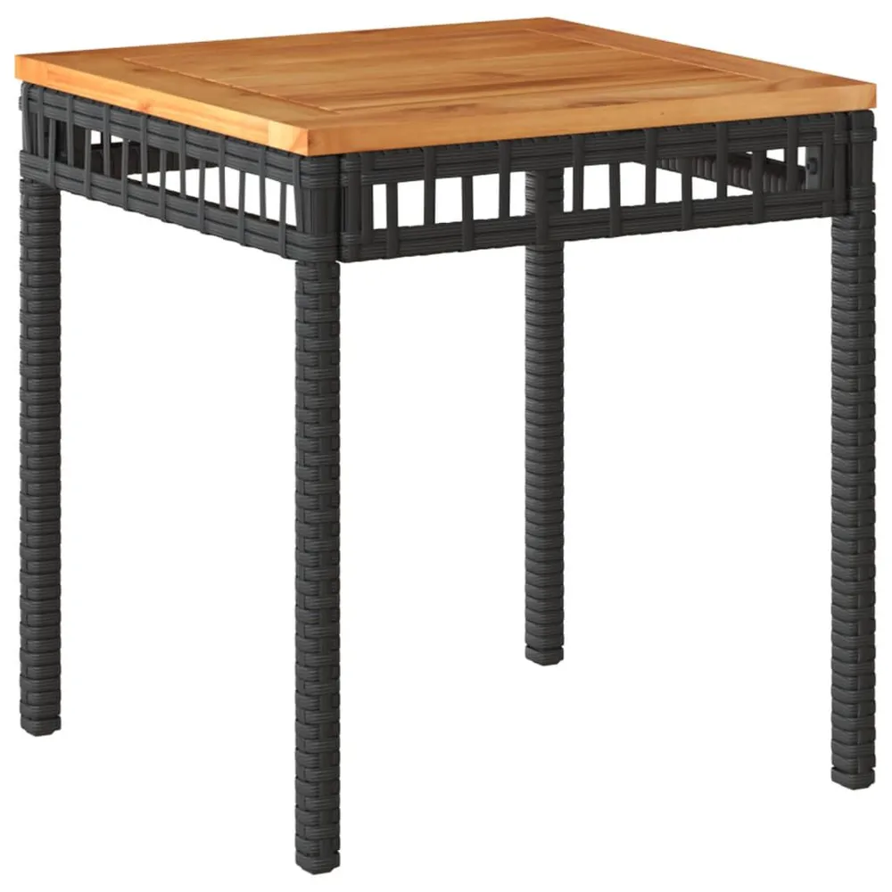 Table de jardin noir 38x38x42 cm résine tressée et bois acacia