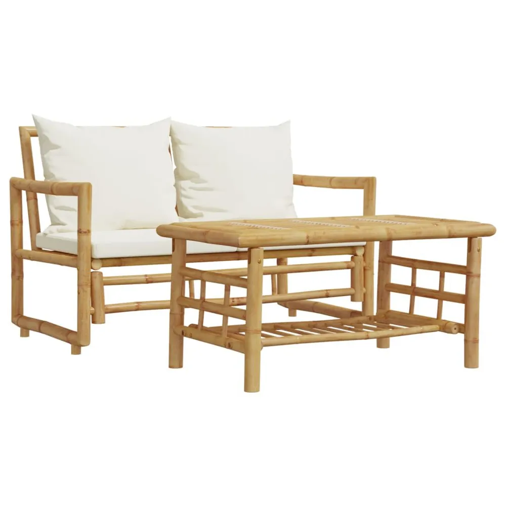 Salon de jardin 2 pcs avec coussins bambou