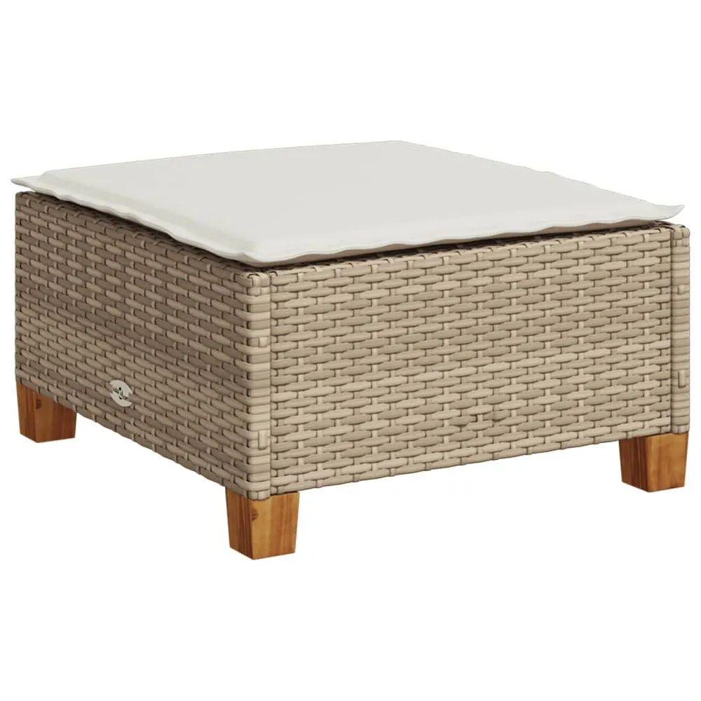 Tabouret de jardin et coussin beige 63,5x56x32cm résine tressée